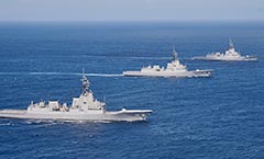 HMAS Hobart (DDG39) HMAS Brisbane (DDG41) and HMAS Sydney (DDG42) during AN/USG-7B Cooperative Engagement Capability exercises